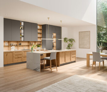 Cuisine modèle Milano de Veneta Cucine en style élégant et contemporain, avec finitions bois et plan de travail en quartz